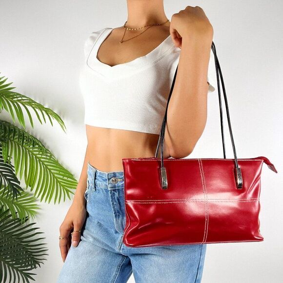 Vintage 90s Vampy Grunge Red Shoulder Bag Streetwear Baddie Underarm Purse - Picture 8 of 8